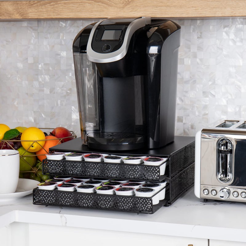 Mind Reader Single Serve Coffee Pod Organizer with 2 Drawers, 72 Pod Capacity, Metal Mesh, 13"L x 12.75"W x 5"H, Black - Image 2